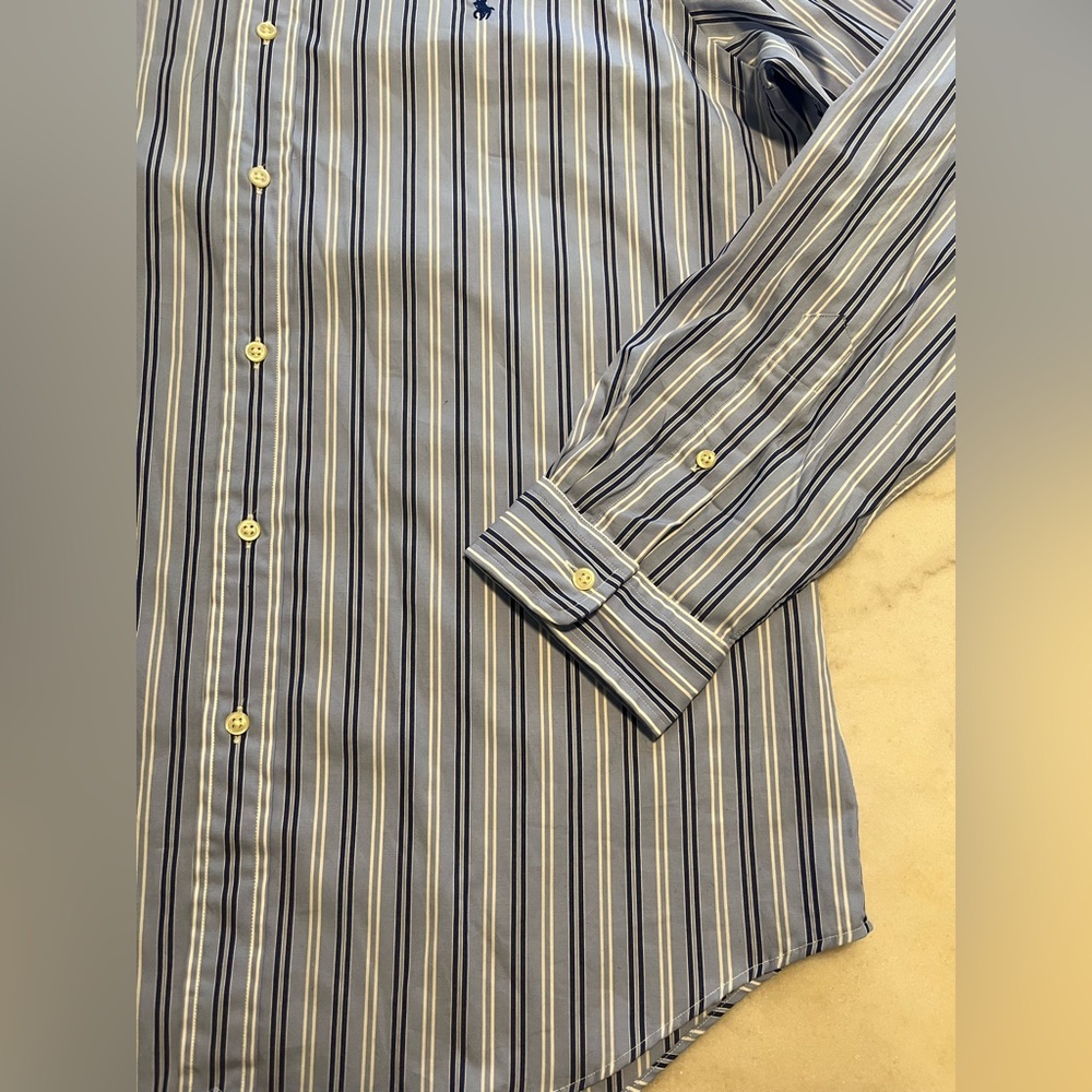 Polo by Ralph Lauren Men's Light Blue Striped Shirt - Picture 4 of 5